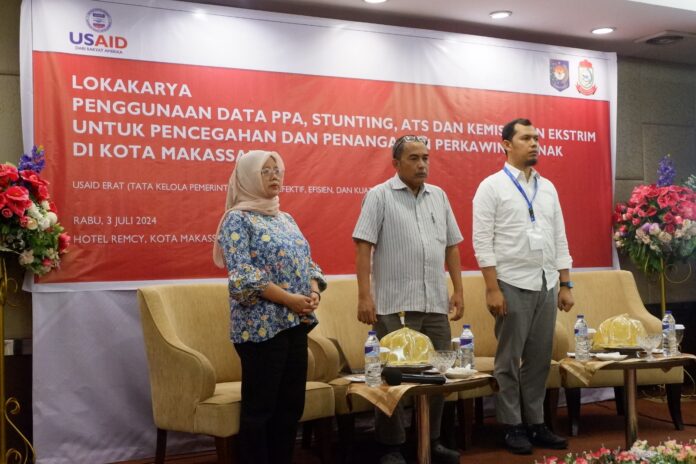 Peserta lokakarya USAID ERAT dan Pemkot Makassar di Hotel Remcy membahas pencegahan perkawinan anak dengan data PPA, stunting, ATS, dan kemiskinan ekstrem.