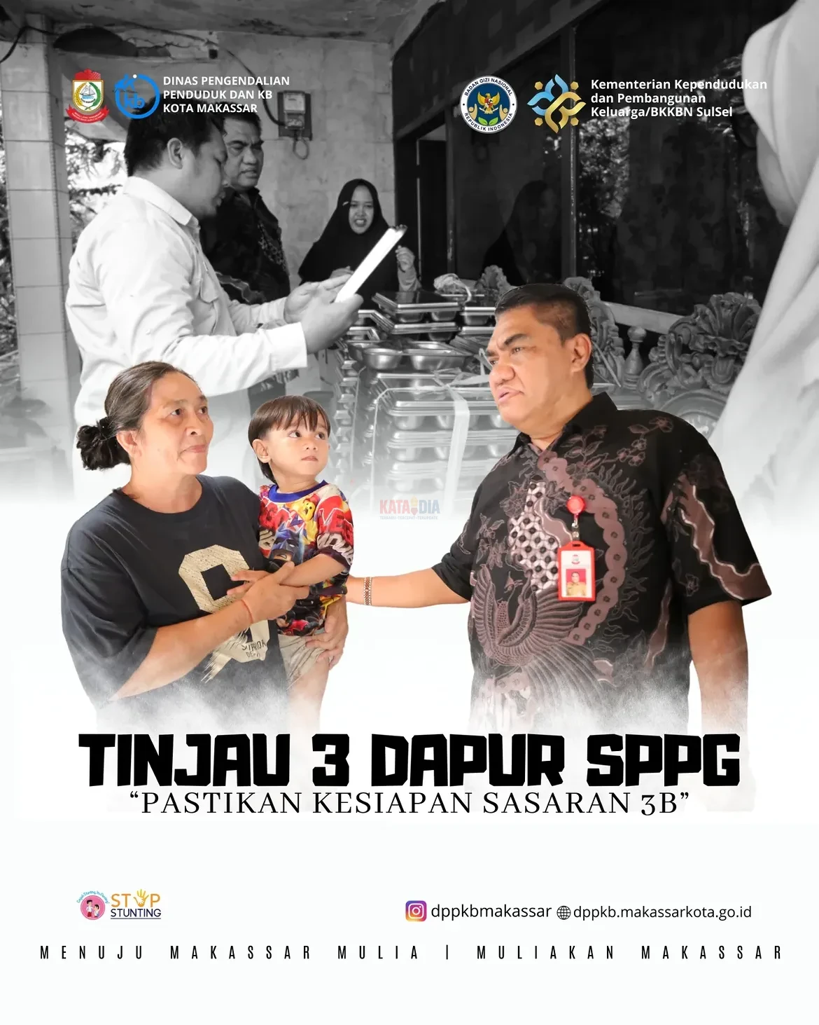 Kepala Dinas Pengendalian Penduduk dan Keluarga Berencana (DPPKB) Kota Makassar, A. Irwan Bangsawan, turun langsung memantau pelaksanaan program di dapur Satuan Pelayanan Pemenuhan Gizi (SPPG) di wilayah Maccini dan Maricaya, Kota Makassar.