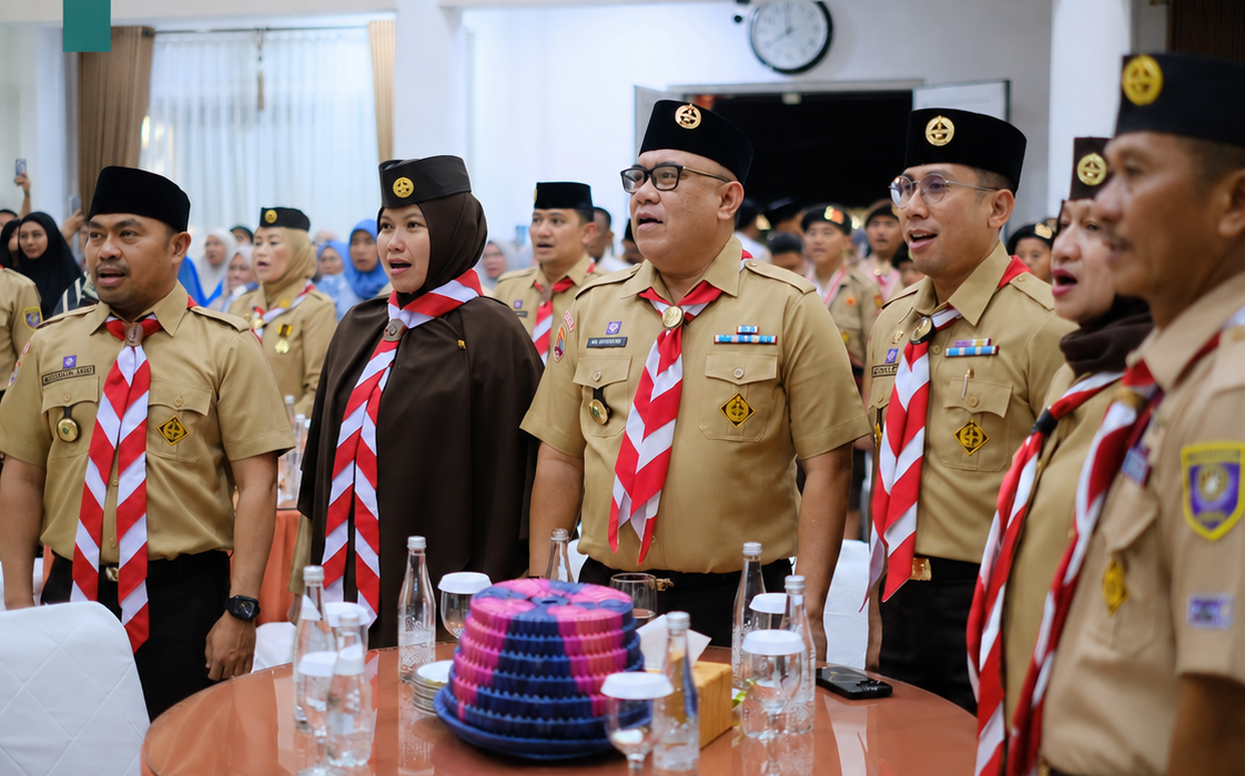 Kepala DPMPTSP Kota Makassar menghadiri pelepasan Kontingen Kota Makassar untuk Jambore Nasional XII di Baruga Anging Mammiri, Rabu (5/8/2026).