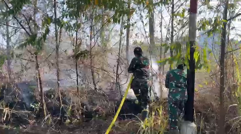 Kebakaran lahan melanda area rumput kering dan semak belukar di Dusun Moncongloe, Desa Paccellekang,
