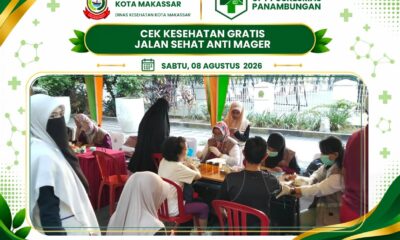 UPT Puskesmas Panambungan menghadirkan Cek Kesehatan Gratis dalam kegiatan Jalan Sehat Anti Mager di Jalan Sultan Hasanuddin, Makassar, Sabtu (8/8/2026).