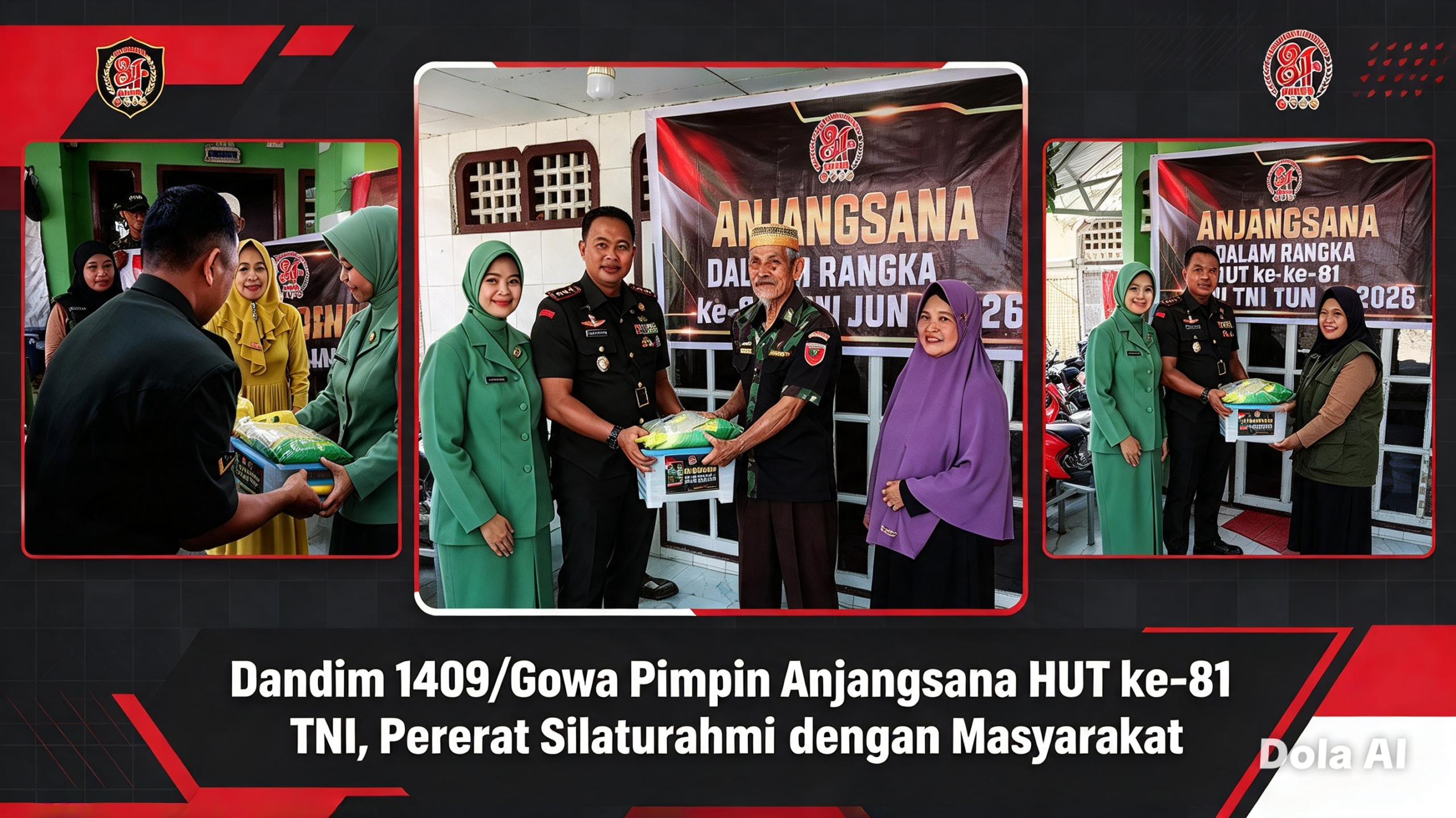 Dandim 1409/Gowa Letkol Inf Gilang Nugraha Kresnadi memimpin anjangsana sosial HUT ke-81 TNI dengan mengunjungi pengurus TMP Romanglompoa dan ormas Elang Komando Gowa.
