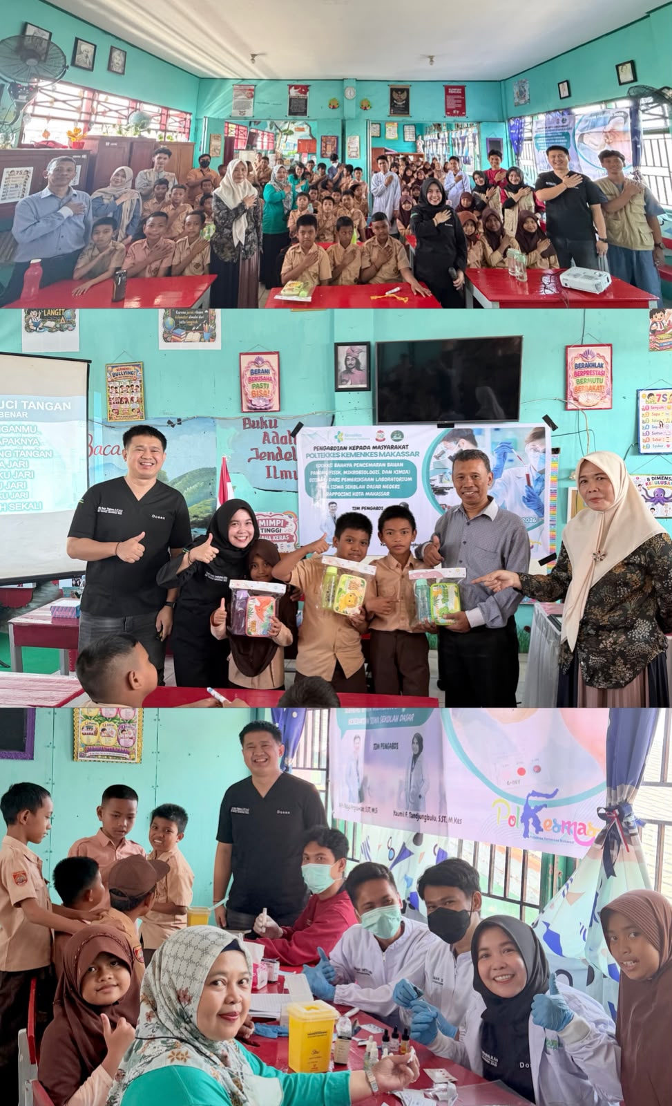Dosen Poltekkes Kemenkes Makassar memperkenalkan deteksi boraks dan formalin berbasis kunyit dan kulit buah naga melalui YAFIBIOKIT di SD Negeri Rappocini.