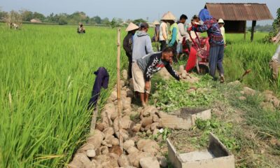 Satgas TMMD ke-130 Kodim 1409/Gowa mempercepat pembangunan talud di Desa Kalebarembeng, Bontonompo, dengan progres mencapai 20 persen untuk memperkuat bahu jalan desa.