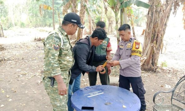 Warga menemukan granat tangan jenis nanas di Desa Pannyangkalang, Bajeng, Gowa, saat mencari ikan. Granat diduga masih aktif dan diamankan petugas.